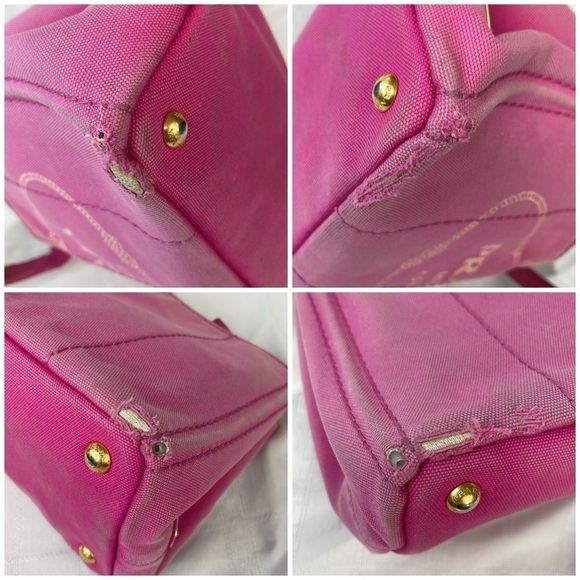 Prada Pink Canapa Tote Handbag Designer Logo Spring - Picture 9 of 17